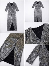 women's latin dance dress silver sequin fring performance party long gown picture