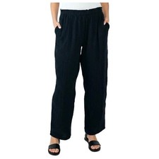 NWT Coldwater Creek Women Black Cotton Gauze Pull-On Pants Elastic •M• Coastal picture