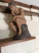 Hand Painted Vintage Folk Art Statue The Thinker Figure picture