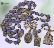 Seven Sorrows Dolores 52 beads Rosary Chaplet Heirloom Bronze| Purple Jade picture