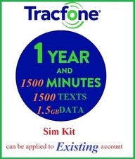 Tracfone 1 Year Service Extension & 1500mins 1500Txt 1.5GB Data Refill Sim READ picture
