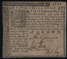 1769 Pennsylvania 5s PA-142 PMG AU53 Finest Known Bettering House Census Note picture