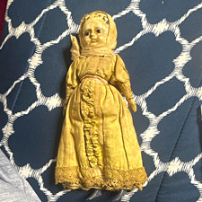 Rag & Cloth Doll Painted Face light Complexion Dress & Bonnet 19th century picture