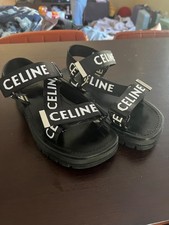 CELINE Paris Leo Strappy Sandals Black/White Sz 37 MSRP $850 picture