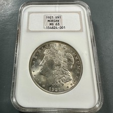 1921 $1 Morgan Silver Dollar NGC MS63, Old Fatty Holder (90656) picture