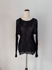 ISSEY MIYAKE Black Sheer Pleated Long Sleeve Top Vintage Japan picture