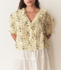 DÔEN Henri Sunshine Prairie Rose Floral Yellow Cotton Women's Blouse Tunic Top M picture