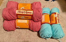 Vintage Caron HoneySpun Yarn Lot 7 Skeins Pink Lt Rose and Aqua 3.5oz 4 Ply picture