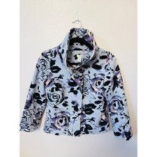 Odille Floral Tapestry Style Jacket Size 4 Purple Blue Black Cotton Blend picture