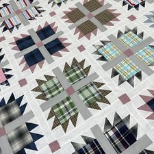 Handmade Heritage Plaid Paws Sewing Patchwork Cotton quilt top/topper 86x86