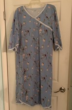 Garnet Hill Light Blue Asian Wrap Elbow Sleeve Nightgown XL Organic Cotton Knit picture