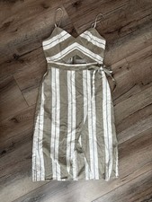 Express Striped Dress Size 4 Knee Length Cut Out New Beige Green White picture