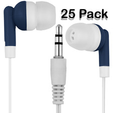 25 Bulk Lot Pack Dark Blue 3.5mm Headphones / Earbuds / Great for Kids / Schools picture