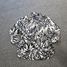 Talbots Top Women Size Medium Petite White Black Floral Button Up Career Casual picture
