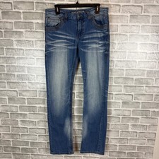 Affliction Ace Black Premium Mens Jeans Size 32 Straight Leg Embroidered Blue picture