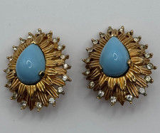 Vintage Jomaz Joseph Mazer Clip On Earrings Rhinestone Gold Tone READ picture