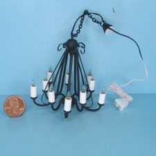 Dollhouse Miniature 12v Electric Wrought Iron Candle Light Chandelier MH1050 picture