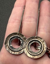 Vintage Silpada Huge Sterling Silver Hammered Circle Drop Earrings Modernist picture