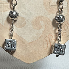 Brighton Devon Etched Silver Tone Love Care Square Charm Dangle Earrings NWOT picture