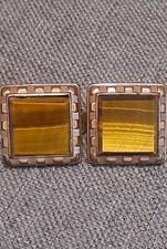Vintage Tiger's eye gemstone square cufflinks picture