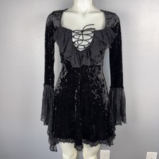 Killstar Kaira Maiden Gothic Velvet Dress XS Black Lace Asymmetric Sleeves READ picture