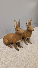 Pair Antique Original Cast Iron Bunny Rabbit Doorstop Statue, 15 lbs Each tm picture