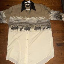 Vintage High Noon Western Shirt Men’s L Horse Print Pearl Snap Cowboy Rodeo 90s picture