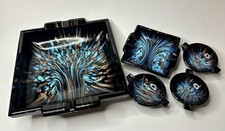V.  Nason & C. Blue Black Avventurina Murano Art Glass Bowl Ashtray Set (5) picture