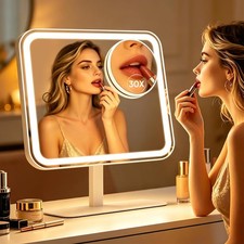 30X LED Lighted Vanity Makeup Mirror 4500mAh White Electric Beauty Mirror with picture