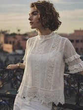 LARGE Anthropologie White Mesh Lace Blouse w/ Camisole NWOT picture