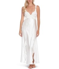 Vintage InBloom by Jonquil White Satin Lace Embroidered bridal night gown Medium picture