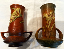 Vintage Roseville Zephyr Lily Brown & Green and Freeia Tangerine Pottery  picture