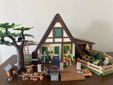 Playmobil Forest Lodge Set Near Complete With Tree, 4 Figures & Animals picture