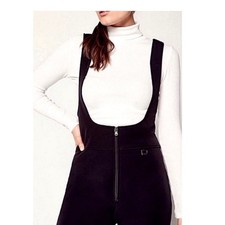 Fera Skiwear Vintage Black Wool Blend Stirrups Ski Bib Overalls Womens 12R 12 picture