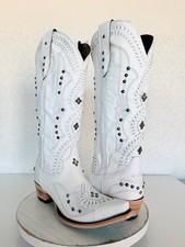 Lane COSSETTE White Cowboy Boots Womens 10 Western Leather Mid Calf Snip Toe picture