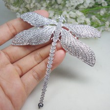 Silver Tone Luxury Dragonfly Insect  Woman's Brooch Pin Clear Rhinestone Crystal picture