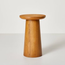 Wooden Round Pedestal Accent Drink Table - Aged Oak - Hearth & picture
