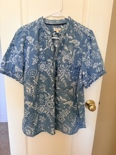 NWT Anthropologie Women's Pilcro The Aly Puff-Sleeve Blouse Large Blue White  picture