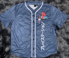 PlayStation Vertical Kanji Logo Baseball Jersey Mens 2XL Blue Button-Up NWT picture