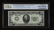 DBR 1928-B $20 FRN Kansas City Numeral Fr. 2052-J PCGS-B 64 PPQ Ser # J04727266A picture