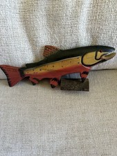 Vintage PACIFIC NORTHWEST SALMON FISH 12” WOOD Handmade Carved & Painted art picture