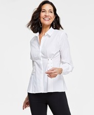 INC International Concepts Long-Sleeve Grommet-Detail Blouse Women's XXL White picture