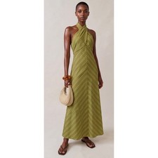 Few Moda o.p.t One Pretty Time Green Striped V-Neck Maxi Dress Size M NWT picture