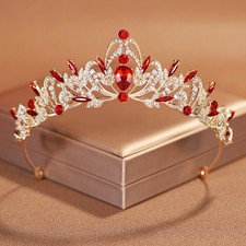 Gold & Red Tiara Crown for Women, Wedding Birthday Party Headpiece picture