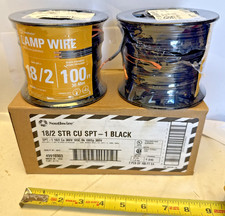 200 ft Southwire 18/2 STR CU SPT-1 Black 2 spools 100ft each Wire Lamp cord lot picture