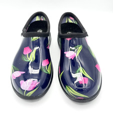 Sloggers Garden Shoes Women 8 Navy Pink Tulip Waterproof Slip On Clogs USA picture