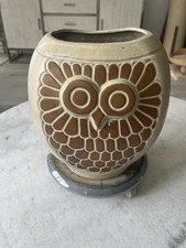 Vintage Studio Pottery Owl Planter Vase MCM Retro Ceramic Brown Cream picture