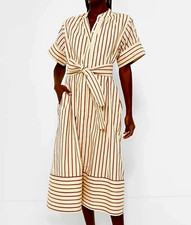 Women’s Tuckernuck Beige/Red Striped Shirt Dress Buttons - Belted - Pockets M picture