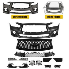 5/13 Pc Front Bumper Grille Set For 2018-2024 Infiniti Q50 Sport W or W/O Sensor picture