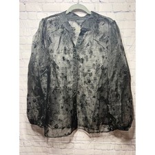 Nightfall Torrid Sheer Floral Long Sleeve Button Down Black Sz 1X NWT Whimsigoth picture
